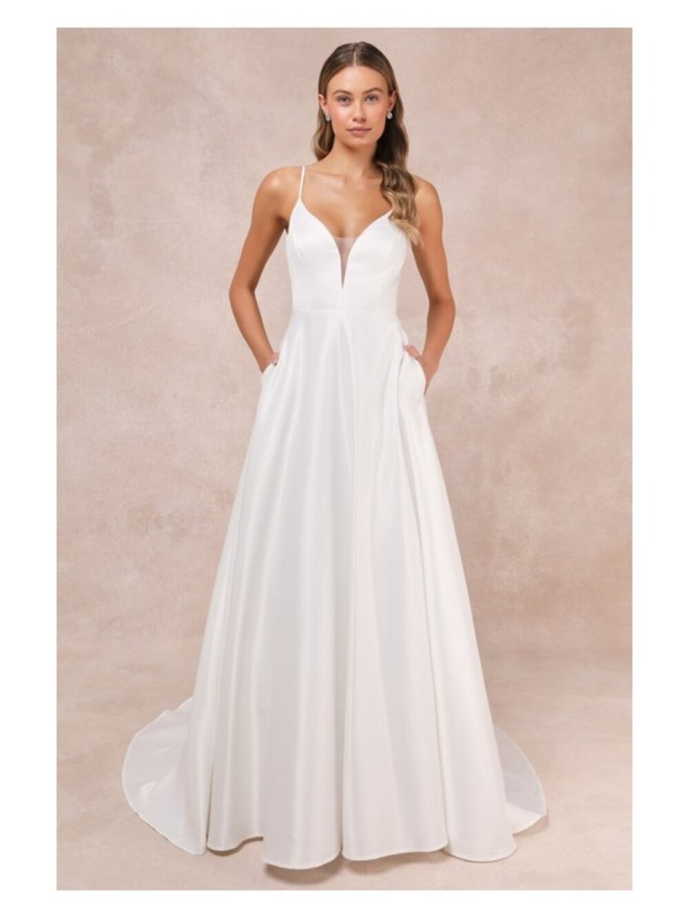 Exceptional Passion White Satin Cutout Maxi Dress With Pockets Size Large NWOT